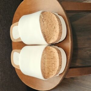 NEW Rollie White Leather Slide Sandals Wedge With Cork Sole sz 38/US7 Fits sz 8